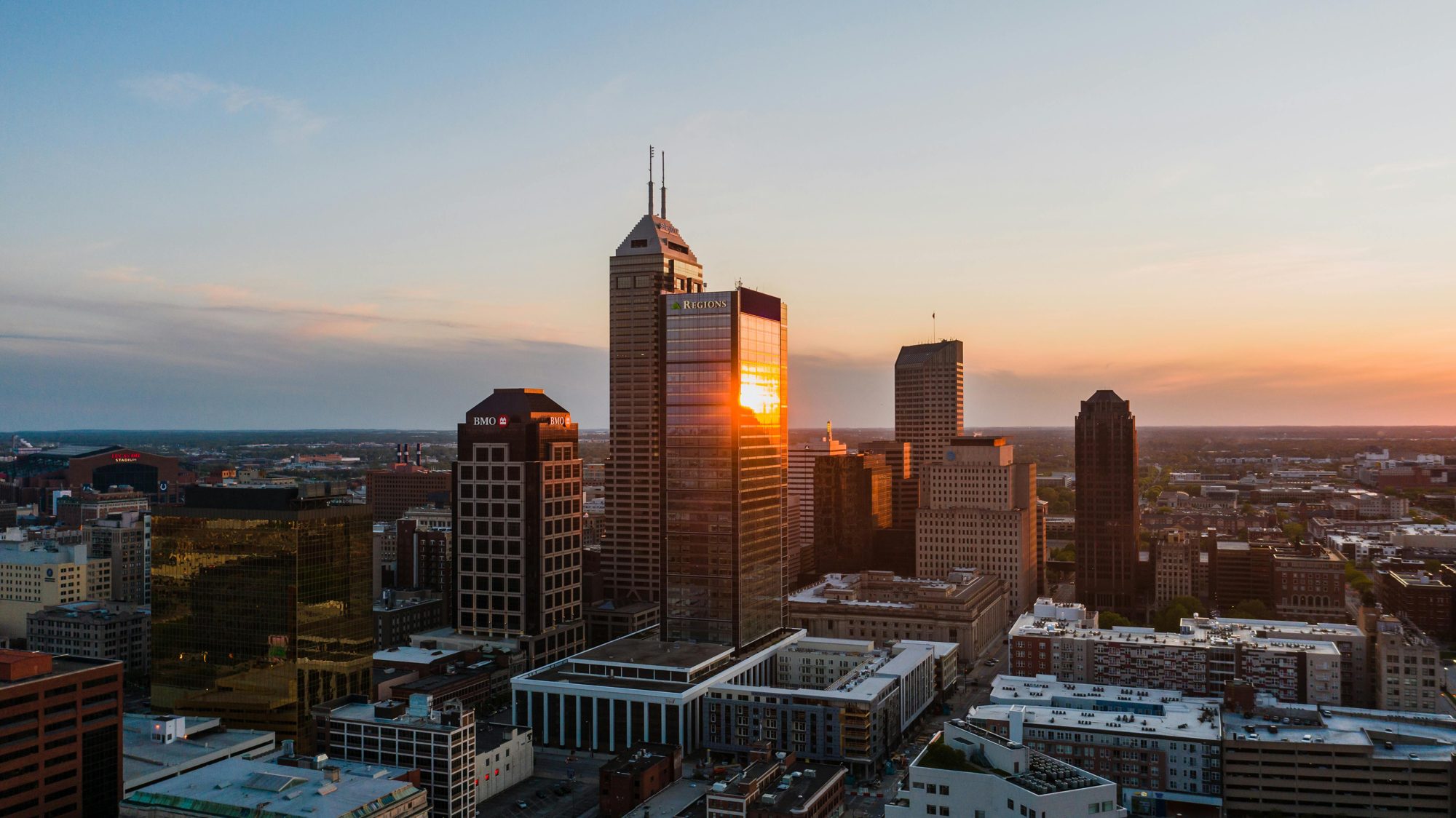 Indianapolis skyline at sunset